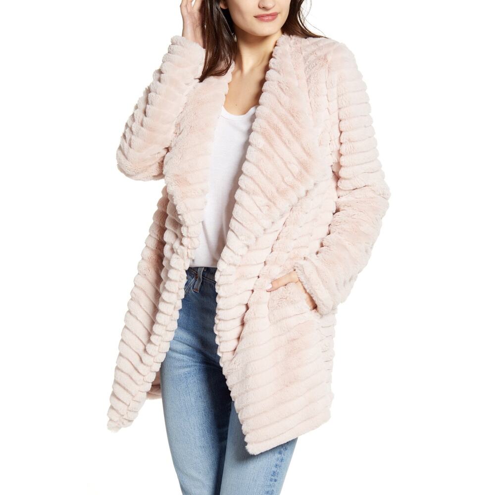 BB Dakota Faux Fur Drape Jacket Pink Taupe Size XXL - Picture 3 of 7